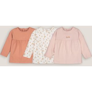 Set van 3 T-shirts met lange mouwen LA REDOUTE COLLECTIONS. Katoen materiaal. Maten 2 jaar - 86 cm. Roze kleur
