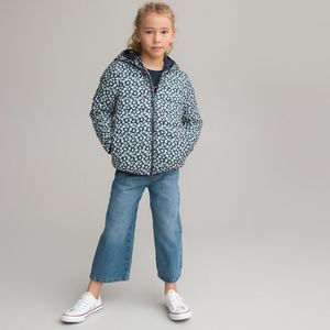 Lichte donsjas met kap, bloemenprint LA REDOUTE COLLECTIONS. Polyester materiaal. Maten 9 jaar - 132 cm. Blauw kleur