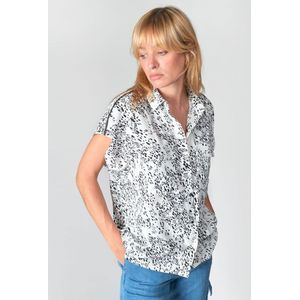 Bedrukte blouse, korte mouwen LE TEMPS DES CERISES. Polyester materiaal. Maten S. Zwart kleur