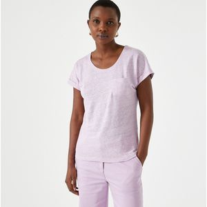 T-shirt in linnen, ronde hals, korte mouwen ANNE WEYBURN. Linnen materiaal. Maten 34/36 FR - 32/34 EU. Violet kleur