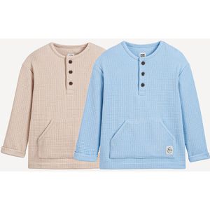 Set van 2 T-shirts met lange mouwen, gewafelde stof LA REDOUTE COLLECTIONS. Katoen materiaal. Maten 5 jaar - 108 cm. Blauw kleur