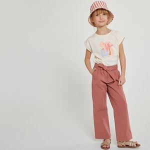 Wijde chino broek met strikceintuur LA REDOUTE COLLECTIONS. Katoen materiaal. Maten 5 jaar - 108 cm. Kastanje kleur