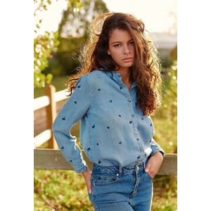 Geborduurd hemd in denim COSITA. LA PETITE ETOILE. Tencel/lyocell materiaal. Maten 3(L). Blauw kleur