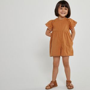 Combishort met mouwen met volants en borduursel LA REDOUTE COLLECTIONS. Katoen materiaal. Maten 5 jaar - 108 cm. Kastanje kleur