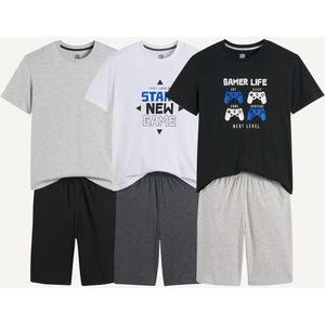 LA REDOUTE COLLECTIONS - Set van 3 Katoenen Pyjashorts - Wit - Zwart - Grijs - Katoen
