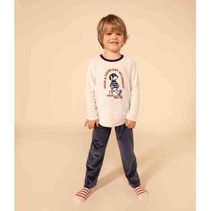 2-delige pyjama met lange mouwen in fluweel PETIT BATEAU. Katoen materiaal. Maten 12 jaar - 150 cm. Grijs kleur