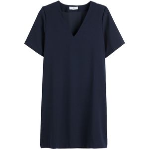 Korte jurk, V-hals, korte mouwen LA REDOUTE COLLECTIONS. Polyester materiaal. Maten 44 FR - 42 EU. Blauw kleur