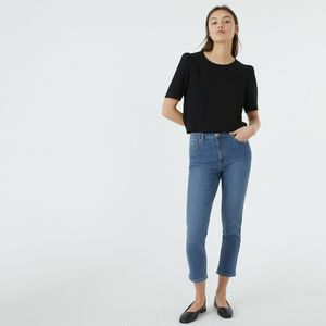 Verkorte slim jeans, hoge taille LA REDOUTE COLLECTIONS. Denim materiaal. Maten 44 FR - 42 EU. Blauw kleur