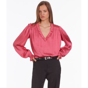 Blouse met V-hals en volants, lange mouwen THE KOOPLES. Polyester materiaal. Maten 0(XS). Roze kleur