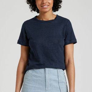 Iconic T-shirt, ronde hals, linnen jersey PETIT BATEAU. Linnen materiaal. Maten M. Blauw kleur