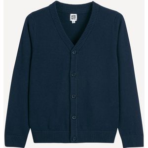 Vest in fijn tricot met V-hals en knoopsluiting LA REDOUTE COLLECTIONS. Katoen materiaal. Maten 6 jaar - 114 cm. Blauw kleur