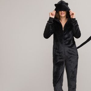 Onesie Catwoman in fleecetricot LA REDOUTE COLLECTIONS. Polyester materiaal. Maten 34/36 FR - 32/34 EU. Zwart kleur