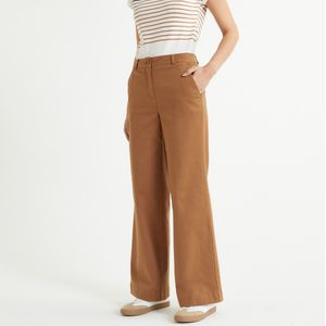 Wijde chino broek ANNE WEYBURN. Katoen materiaal. Maten 44 FR - 42 EU. Kastanje kleur