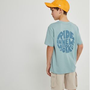Oversized T-shirt met ronde hals, motief op de rug LA REDOUTE COLLECTIONS. Katoen materiaal. Maten 8 jaar - 126 cm. Blauw kleur