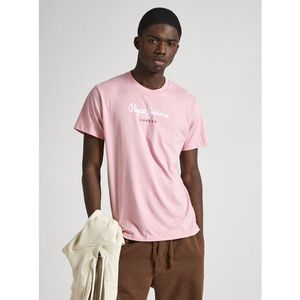 Recht T-shirt met korte mouwen en logo PEPE JEANS. Katoen materiaal. Maten XXL. Roze kleur