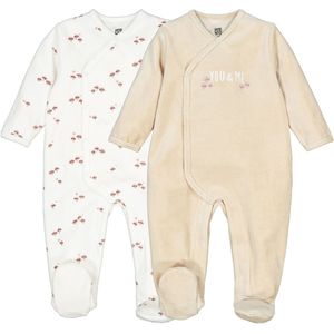 Set van 2 pyjama's in fluweel, paddenstoelmotief LA REDOUTE COLLECTIONS. Fluweel materiaal. Maten 18 mnd - 81 cm. Beige kleur