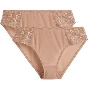 Set van 2 Slips in effen tule en geborduurde tule Lyssa LA REDOUTE COLLECTIONS. Tule materiaal. Maten 38/40 FR - 36/38 EU. Beige kleur