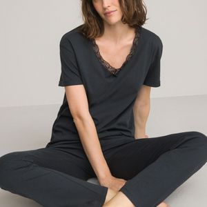 Pyjama in jersey met korte mouwen LA REDOUTE COLLECTIONS. Katoen materiaal. Maten 42/44 FR - 40/42 EU. Zwart kleur