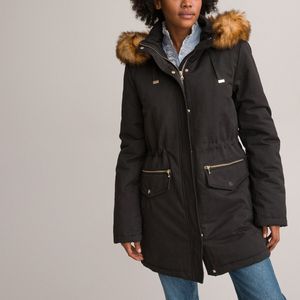 Halflange parka met kap LA REDOUTE COLLECTIONS. Katoen materiaal. Maten 38 FR - 36 EU. Zwart kleur