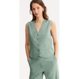 Mouwloos vest, rechte snit ANNE WEYBURN. Linnen materiaal. Maten 42 FR - 40 EU. Groen kleur