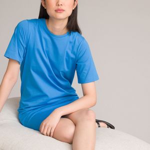 T-shirt jurk met ronde hals, korte mouwen LA REDOUTE COLLECTIONS. Katoen materiaal. Maten S. Blauw kleur