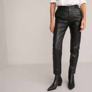 Rechte broek in leer LA REDOUTE COLLECTIONS. Leer materiaal. Maten 38 FR - 36 EU. Zwart kleur