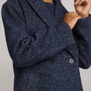 Halflange jas met sjaalkraag, mixed wol LA REDOUTE COLLECTIONS. Polyester materiaal. Maten 40 FR - 38 EU. Blauw kleur