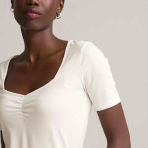 T-shirt met hartvormige hals en korte mouwen LA REDOUTE COLLECTIONS. Katoen materiaal. Maten XL. Wit kleur