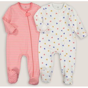 Set van 2 pyjama's met rits LA REDOUTE COLLECTIONS. Katoen materiaal. Maten prema - 45 cm. Roze kleur