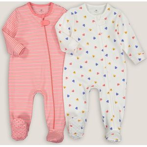 Set van 2 pyjama's met rits LA REDOUTE COLLECTIONS. Katoen materiaal. Maten prema - 45 cm. Roze kleur