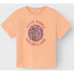 T-shirt met korte mouwen NAME IT. Katoen materiaal. Maten 7/8 jaar - 120/126 cm. Oranje kleur