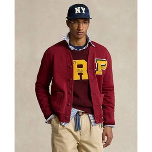 Universiteits fleece vest met knopen POLO RALPH LAUREN. Katoen materiaal. Maten L. Rood kleur