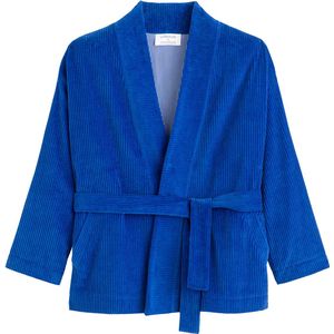 Kimonovest in geribd fluweel, made in Europe SIXSOEURS X LA REDOUTE. Katoen materiaal. Maten 38 FR - 36 EU. Blauw kleur