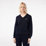 Trui in tricot met V-hals LACOSTE. Katoen materiaal. Maten 40 FR - 38 EU. Blauw kleur