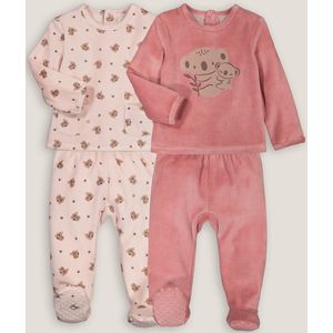 Set van 2 pyjama's in fluweel, 2-delig, koala motief LA REDOUTE COLLECTIONS. Katoen materiaal. Maten 1 jaar - 74 cm. Roze kleur