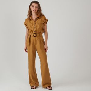 Jumpsuit in lyocell/linnen, Signature ENEA LA REDOUTE COLLECTIONS. Tencel/lyocell materiaal. Maten 40 FR - 38 EU. Kastanje kleur