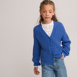 Vest met knoopsluiting in grof tricot LA REDOUTE COLLECTIONS. Acryl materiaal. Maten 6 jaar - 114 cm. Blauw kleur