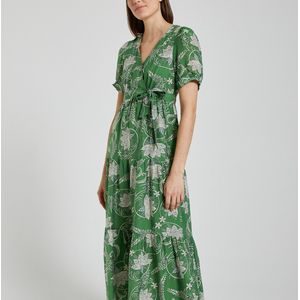 Lange, bedrukte jurk met gekruiste kraag SEE U SOON. Viscose materiaal. Maten 4(XL). Groen kleur