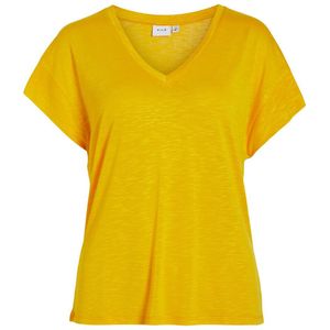 Soepele T-shirt met V-hals VILA. Viscose materiaal. Maten S. Geel kleur