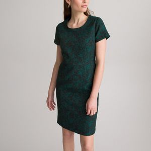 Kokerjurk, jacquard ANNE WEYBURN. Polyester materiaal. Maten 42 FR - 40 EU. Groen kleur