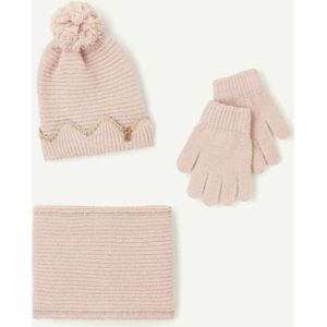 Ensemble muts, handschoenen en snood TAPE A L'OEIL. Polyester materiaal. Maten 6/8 jaar - 114/126 cm. Roze kleur