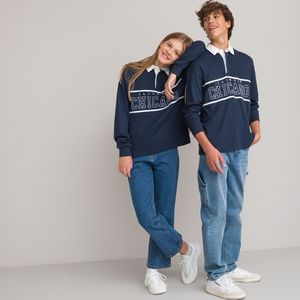 Oversized polo met lange mouwen, unisex LA REDOUTE COLLECTIONS. Katoen materiaal. Maten XS. Blauw kleur