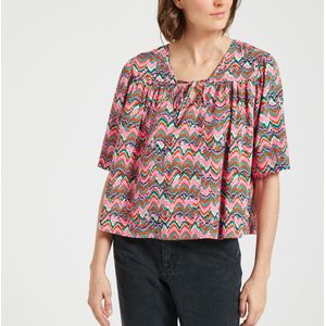 Bedrukte blouse met V-hals FREEMAN T. PORTER. Viscose materiaal. Maten XS. Roze kleur