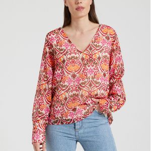 Bedrukte blouse met V-hals ONLY. Polyester materiaal. Maten XS. Rood kleur