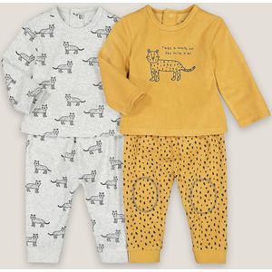 Set van 2 pyjama's, 2-delig, badstof LA REDOUTE COLLECTIONS. Spons materiaal. Maten 6 mnd - 67 cm. Geel kleur