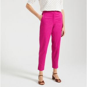 Rechte 7/8 broek, linnen en katoen ANNE WEYBURN. Linnen materiaal. Maten 36 FR - 34 EU. Roze kleur