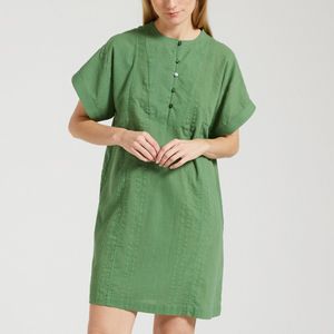 Korte jurk met ronde tuniekhals ROBILY CACTUS DES PETITS HAUTS. Katoen materiaal. Maten 1(S). Groen kleur