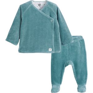 2-delig ensemble in fluweel LA REDOUTE COLLECTIONS. Fluweel materiaal. Maten 3 mnd - 60 cm. Blauw kleur