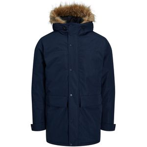 Parka met kap afgeboord met imitatiebont Jjchamp JACK & JONES. Polyester materiaal. Maten XXL. Blauw kleur