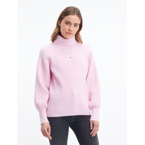 Trui in fijn tricot met rolkraag TOMMY JEANS. Polyester materiaal. Maten L. Roze kleur